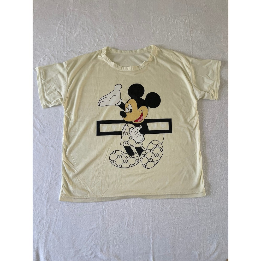 Mickey Mouse Graphic Tee Cream Short Sleeve Oversized Streetwear Top Womens